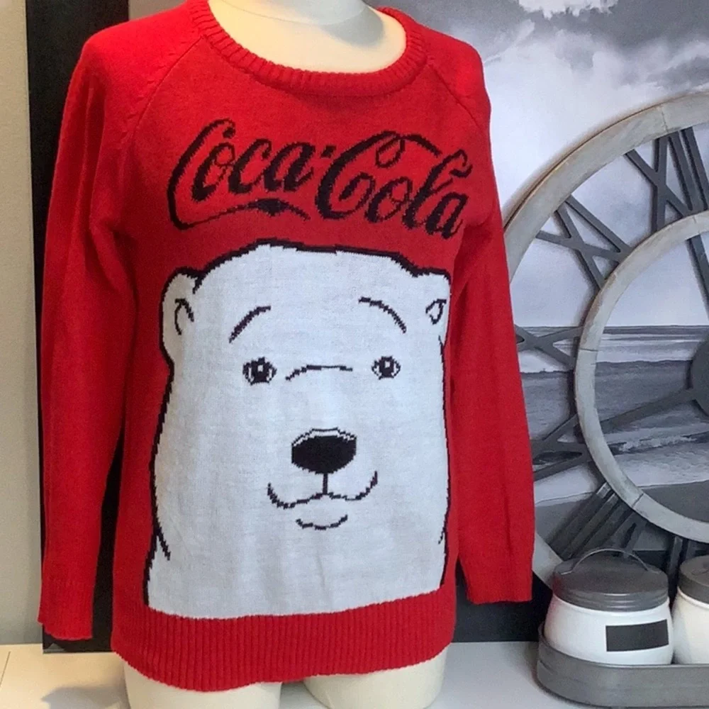 Coca Cola Women’s Size M Red White Polar Bear Christmas Pullover Holiday Sweater - Picture 1 of 9